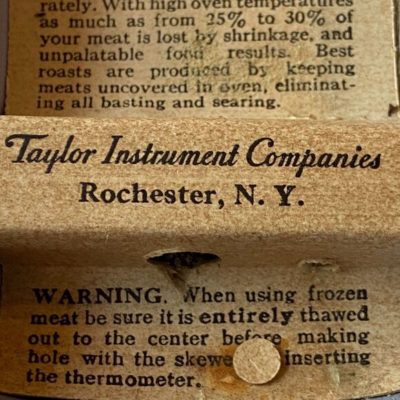 Taylor Thermometer 1930s Roast Meat Poultry Original Complete Box Analogue Movie - Picture 5 of 8